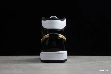 Air 852542-007 Jordan 1 Mid Black White Patent Gold 1028